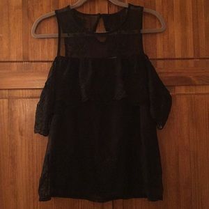 Black Embroidered Top with Open Shoulder Sleeves